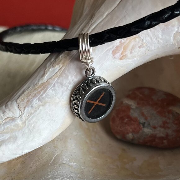 Braided Leather Necklace, Vintage Typewriter Key, Womens Mens Layering Necklace - Picture 4 of 7